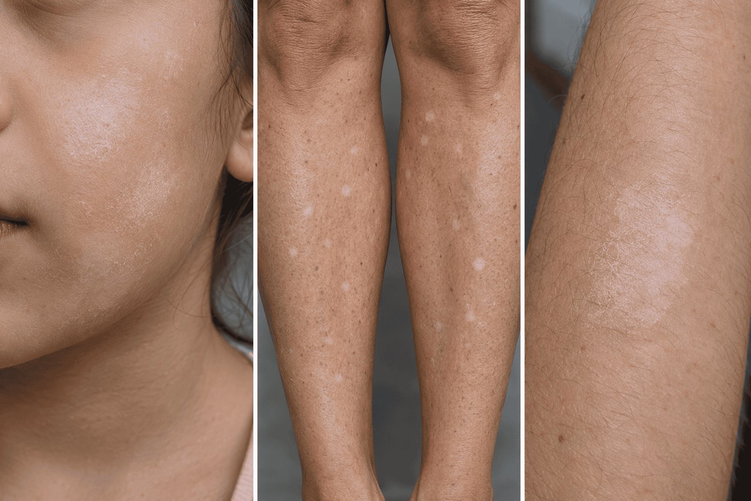Clinical triptych of skin hypopigmentation